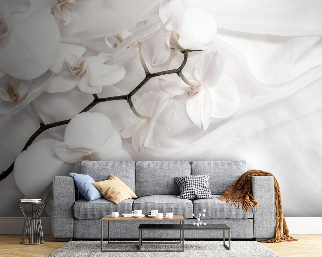 Weiße Orchideen auf weißem Stoff u94056pig54 1024x819 - Weiße Orchideen auf weißem Stoff