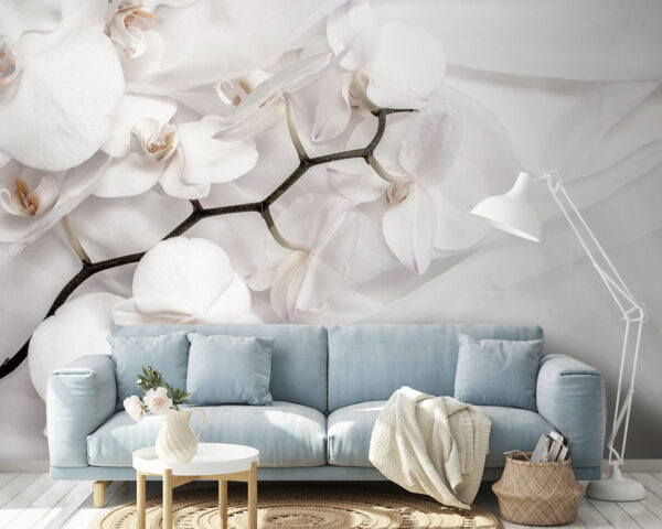 Weiße Orchideen auf weißem Stoff u94056pig14 600x480 - Weiße Orchideen auf weißem Stoff