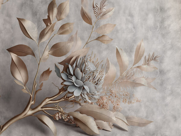 Elegant paper flowers and delicate leaves Elegant paper flowers and delicate leaves