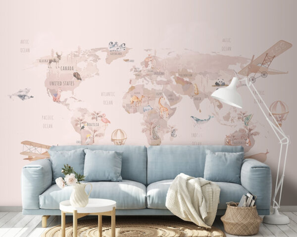 Weltkarte mit Flugzeugen und Eisbären Weltkarte mit Flugzeugen und Eisbären