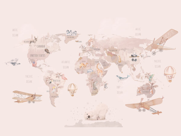Weltkarte mit Flugzeugen und Eisbären Weltkarte mit Flugzeugen und Eisbären