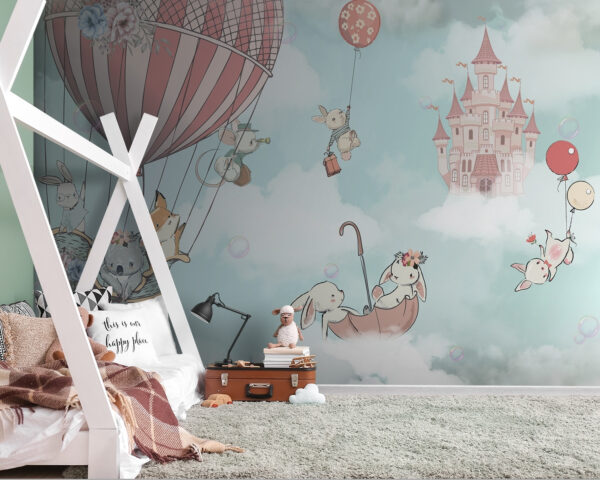 Cartoon von Tieren in einem Heißluftballon Cartoon von Tieren in einem Heißluftballon
