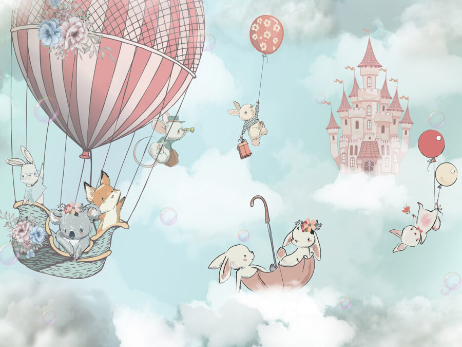 Cartoon von Tieren in einem Heißluftballon Cartoon von Tieren in einem Heißluftballon