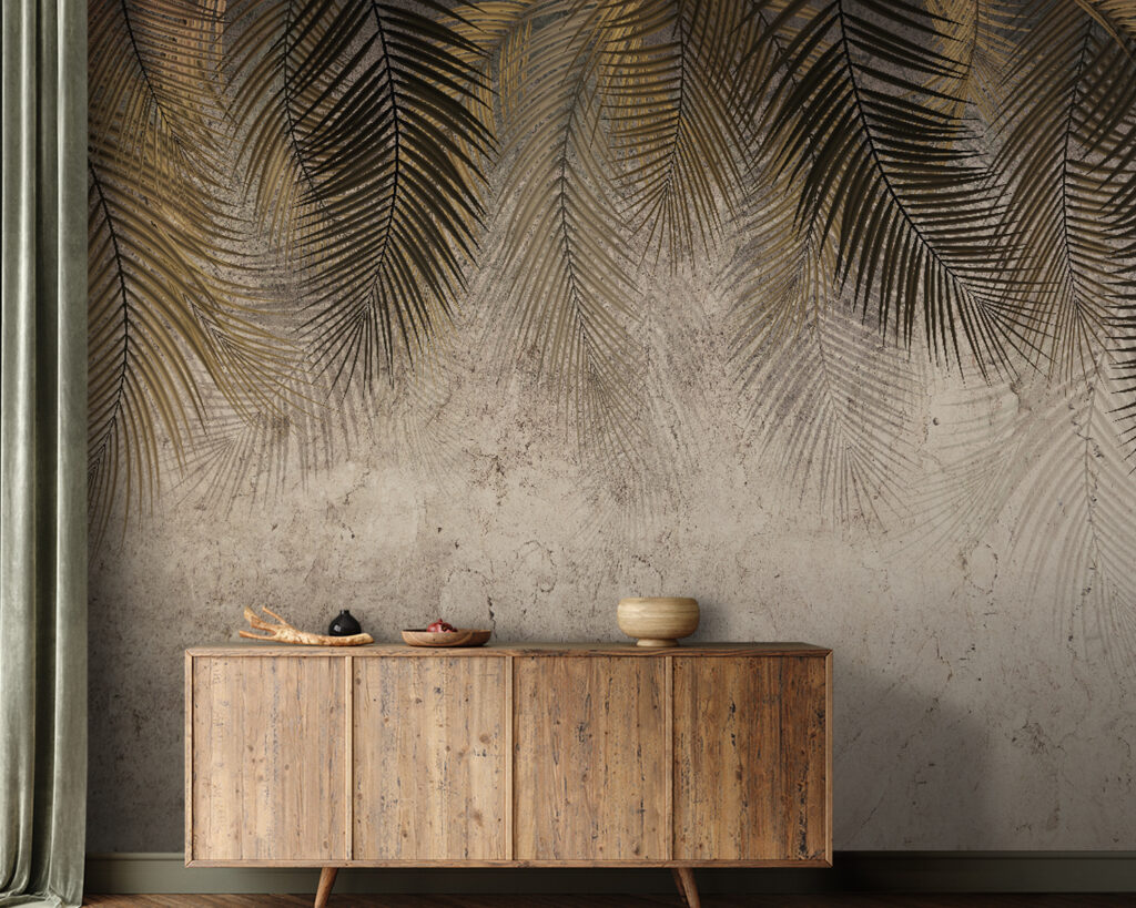 Palm leaves against a textured backdrop