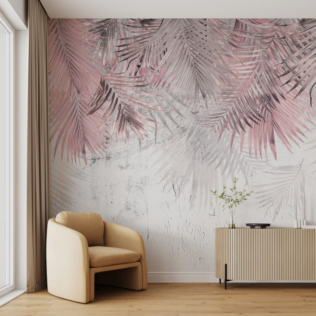 A pink and white palm leaves