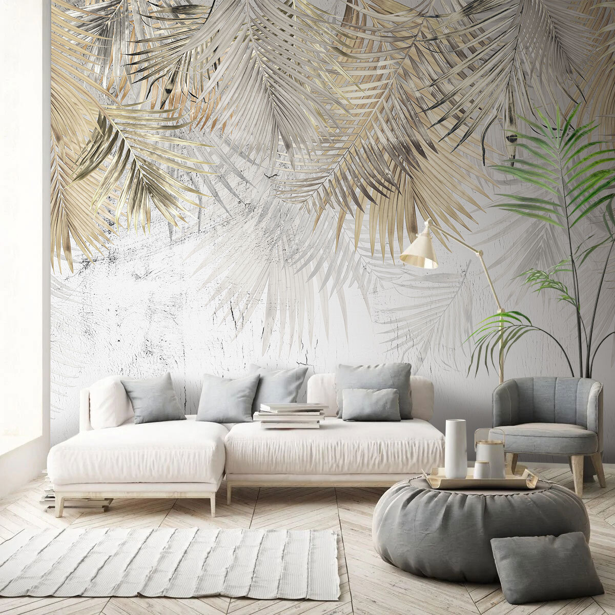 Elegant palm leaves on a textured background