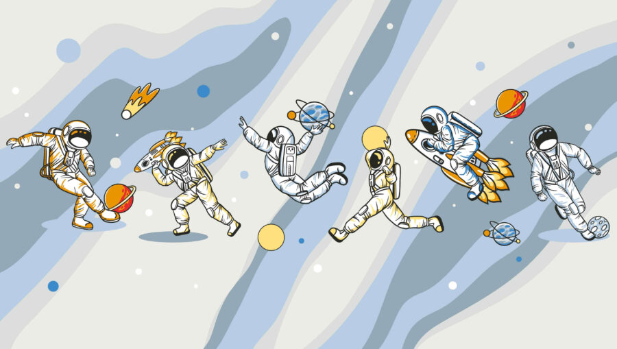 Gruppe von Astronauten im Weltraum