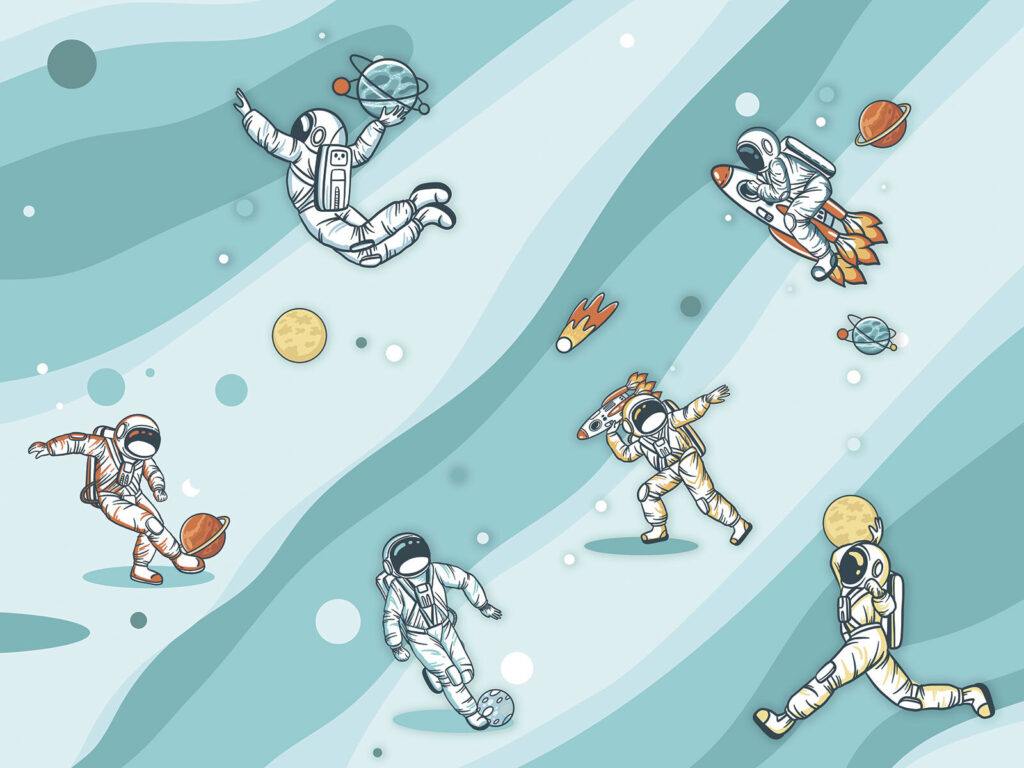 Gruppe von Astronauten im Weltraum Gruppe von Astronauten im Weltraum