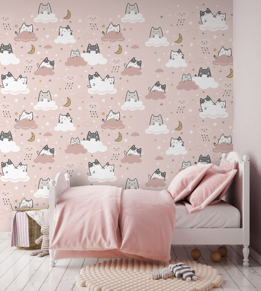 Muster von Katzen auf einem rosa Hintergrund Muster von Katzen auf einem rosa Hintergrund