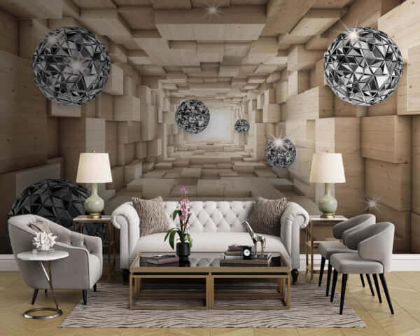 Zimmer mit Holz und Silberkugeln Zimmer mit Holz und Silberkugeln