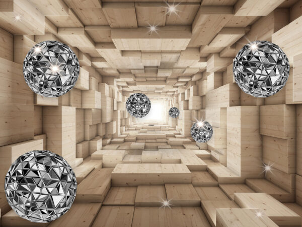 Zimmer mit Holz und Silberkugeln Zimmer mit Holz und Silberkugeln