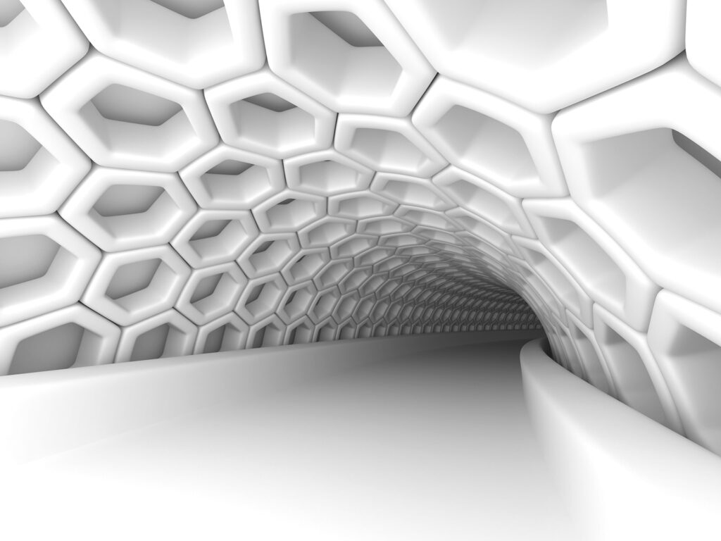 Weißer Tunnel mit Sechsecken Weißer Tunnel mit Sechsecken