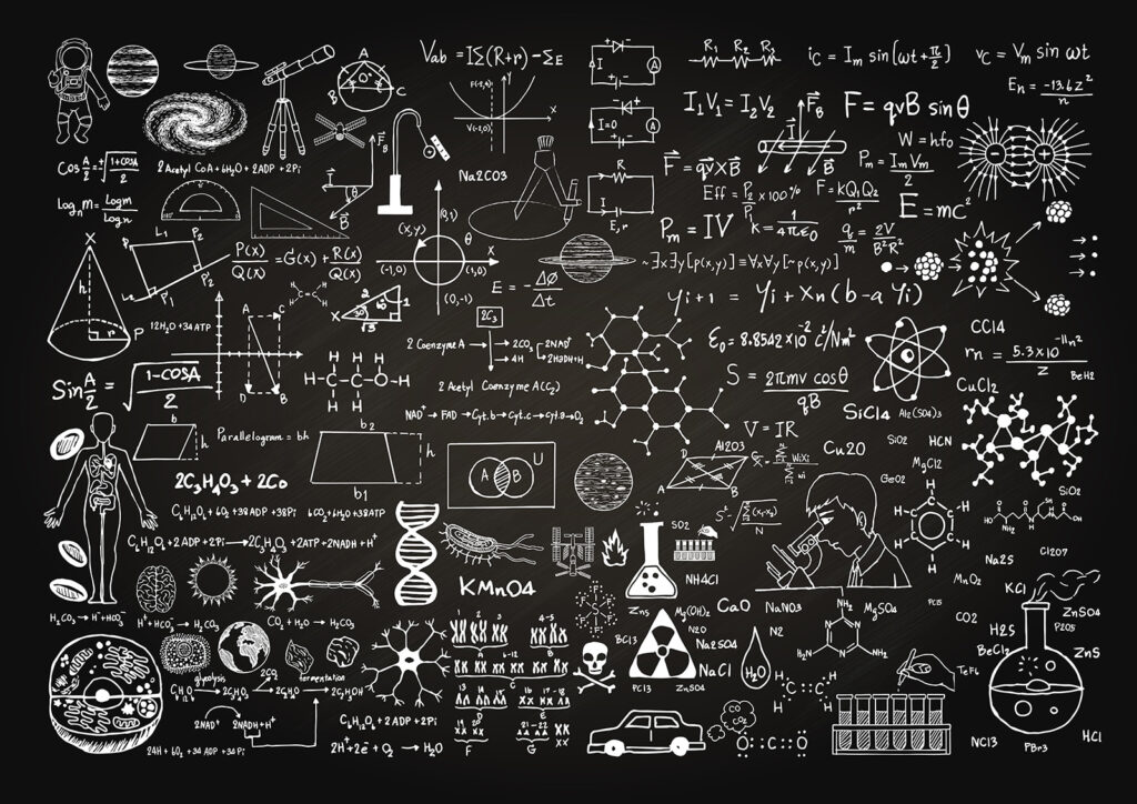 Tafel mit mathematischen Symbolen und Formeln Tafel mit mathematischen Symbolen und Formeln
