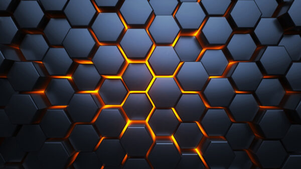 Schwarze Sechsecke mit orangefarbenen Lichtern Schwarze Sechsecke mit orangefarbenen Lichtern