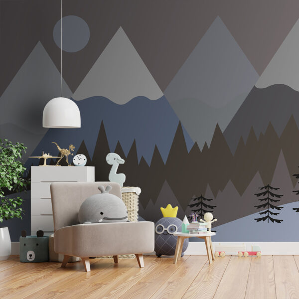 Eine Berglandschaft mit Bäumen und Schnee Eine Berglandschaft mit Bäumen und Schnee