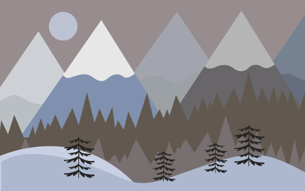 Eine Berglandschaft mit Bäumen und Schnee Eine Berglandschaft mit Bäumen und Schnee