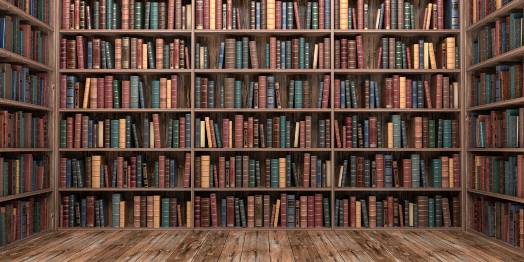 Großes Bücherregal mit vielen Büchern Großes Bücherregal mit vielen Büchern