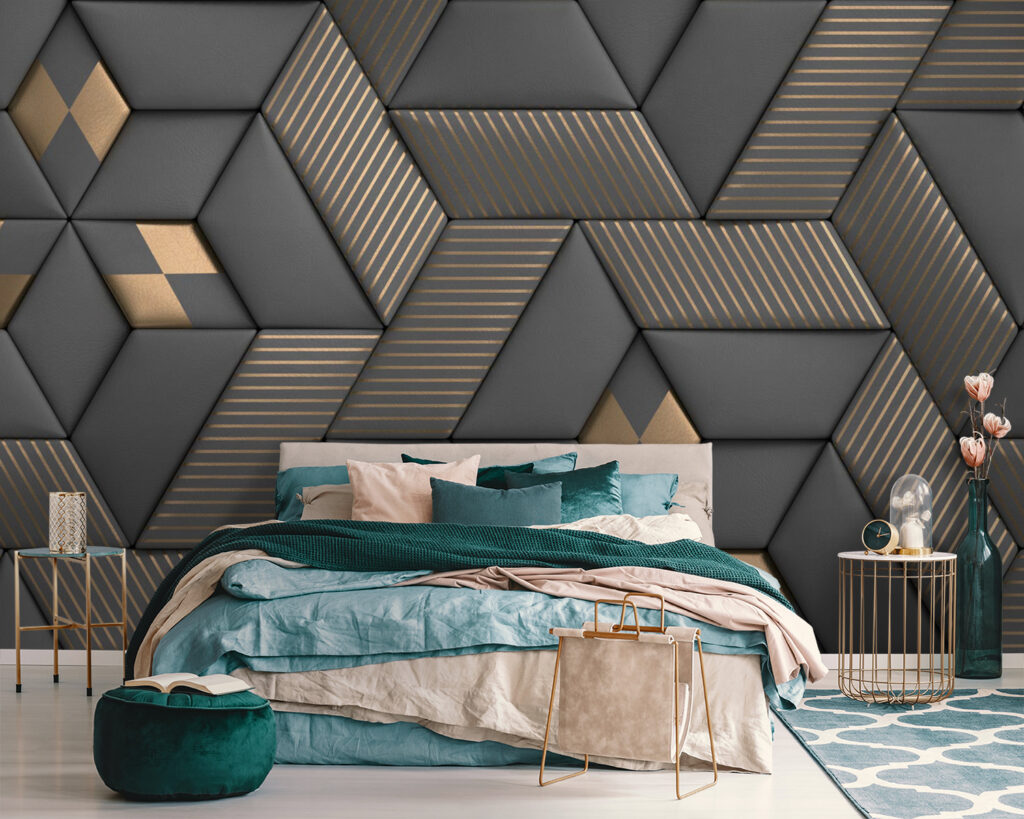 Geometric elegance in grays and brass Geometric elegance in grays and brass