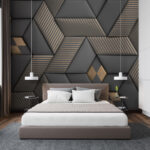 Fototapeten Geometrische Eleganz in Grautönen und Messing