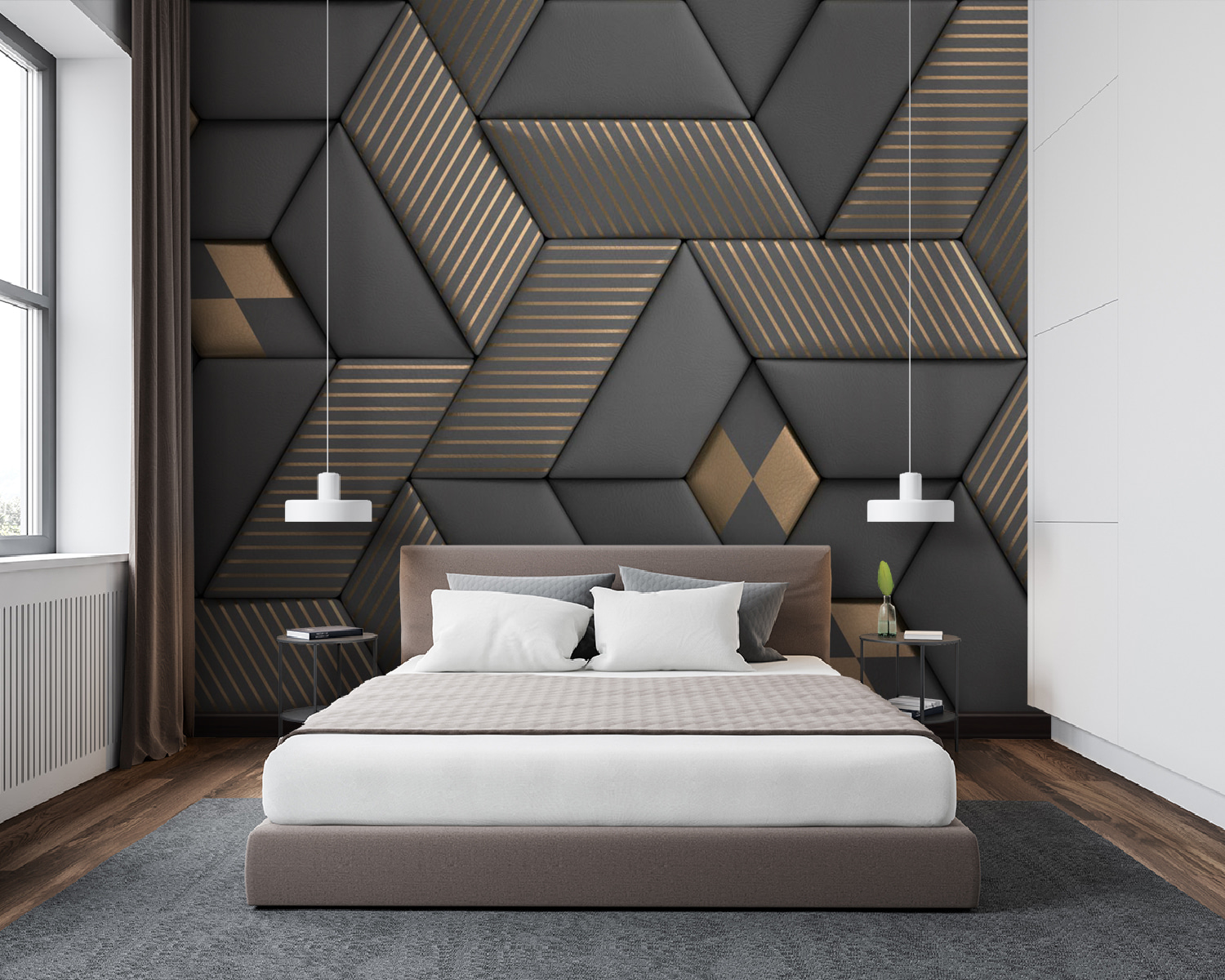 Geometric elegance in grays and brass Geometric elegance in grays and brass