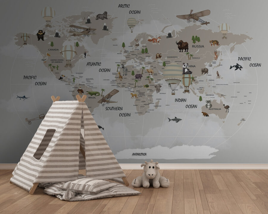 Karte der Welt mit Tieren