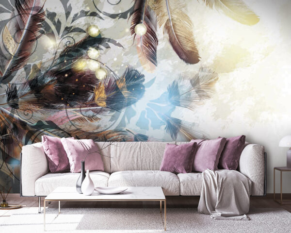 Bunte Federn und verschlungene Muster Bunte Federn und verschlungene Muster