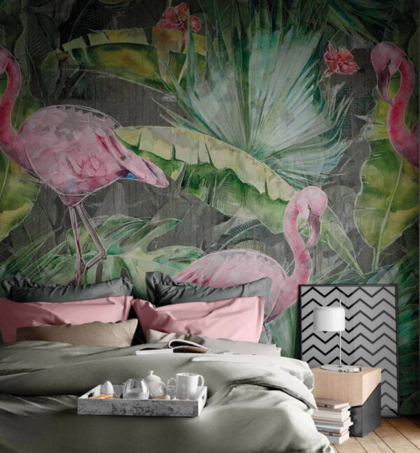 Rosa Flamingo und grüne Blätter Rosa Flamingo und grüne Blätter
