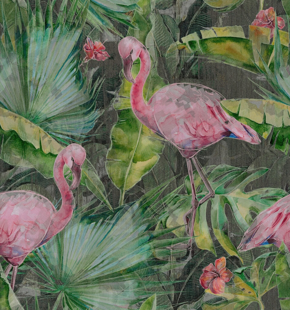 Rosa Flamingo und grüne Blätter Rosa Flamingo und grüne Blätter