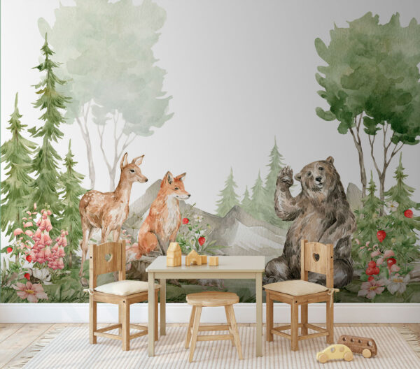 Aquarellmalerei von Tieren im Wald Aquarellmalerei von Tieren im Wald