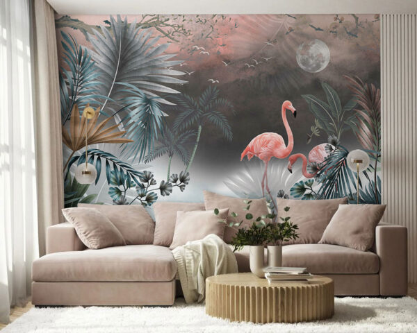 Malerei von Flamingos und Pflanzen Malerei von Flamingos und Pflanzen