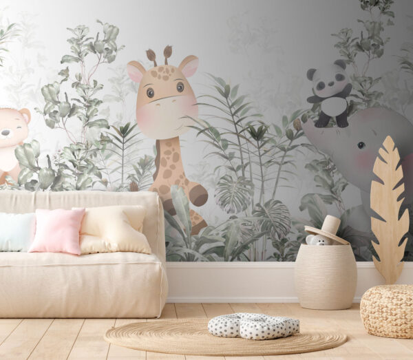 Giraffe und Panda in einem Wald Giraffe und Panda in einem Wald