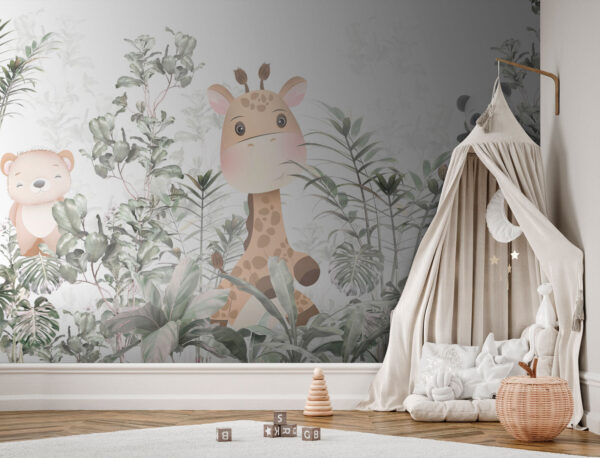 Giraffe und Panda in einem Wald Giraffe und Panda in einem Wald