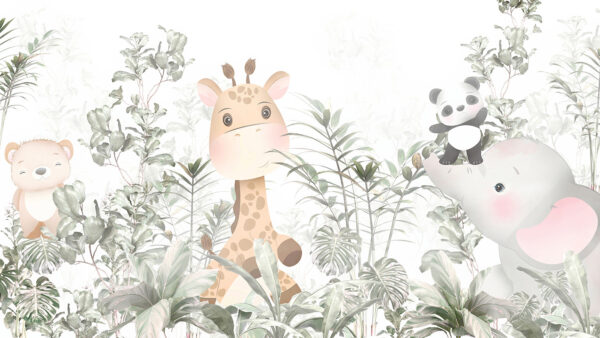 Giraffe und Panda in einem Wald Giraffe und Panda in einem Wald