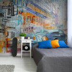 Fototapeten Zeichnung eines Autos an einer Straßenecke