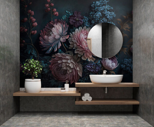 Gemälde mit Blumen auf dunklem Hintergrund Gemälde mit Blumen auf dunklem Hintergrund