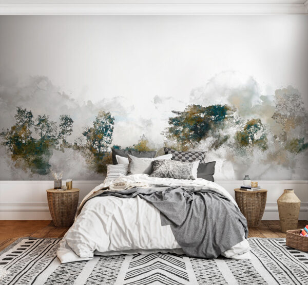 Aquarell von Bäumen und Wolken Aquarell von Bäumen und Wolken