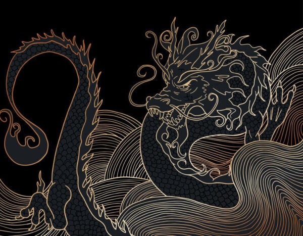 Mystischer Drache, der in der Dunkelheit wirbelt Mystischer Drache, der in der Dunkelheit wirbelt