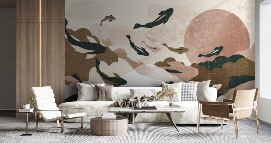 Gemälde von Fischen am Himmel