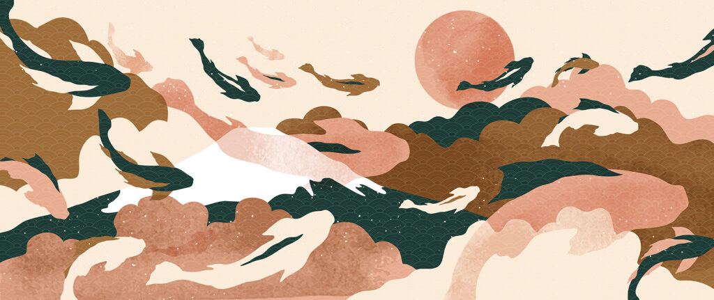 Gemälde von Fischen am Himmel Gemälde von Fischen am Himmel