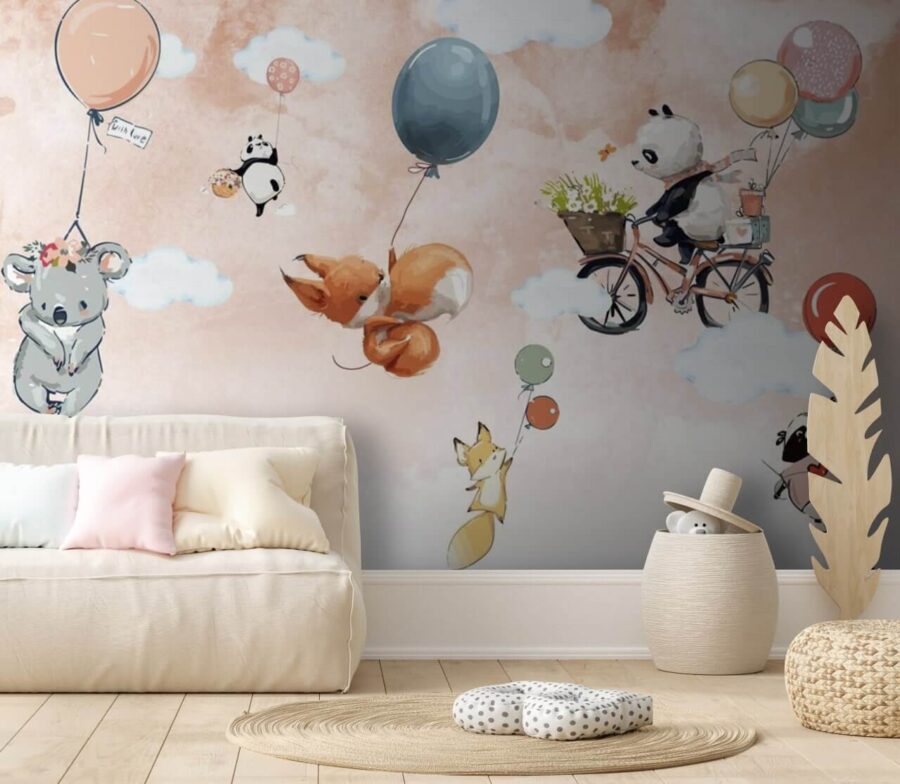 Cartoon Tiere fliegen mit Luftballons