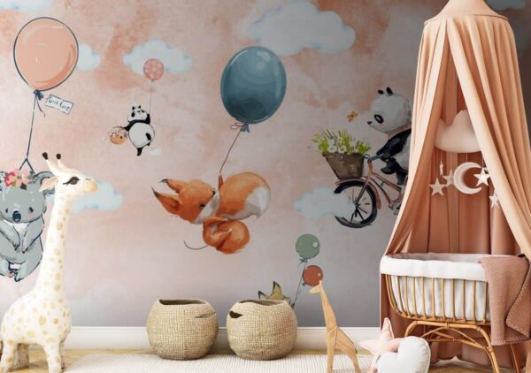 Cartoon Tiere fliegen mit Luftballons Cartoon Tiere fliegen mit Luftballons