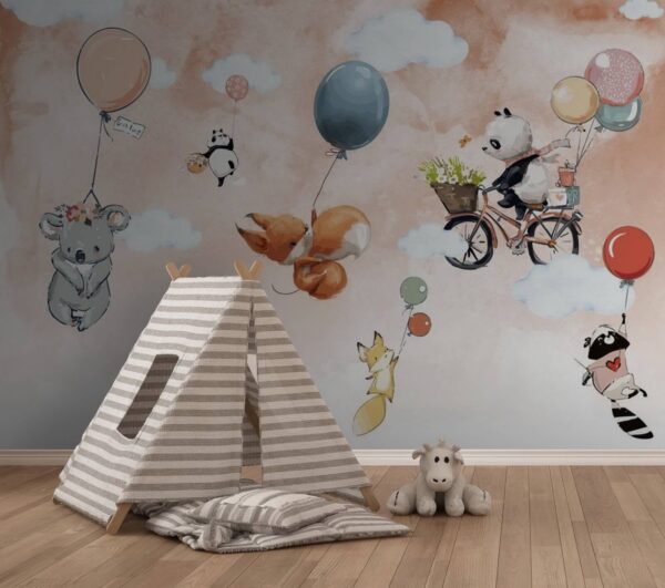 Cartoon Tiere fliegen mit Luftballons Cartoon Tiere fliegen mit Luftballons