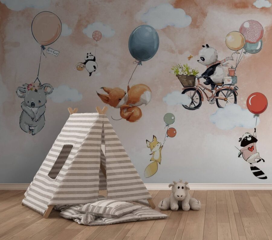 Cartoon Tiere fliegen mit Luftballons