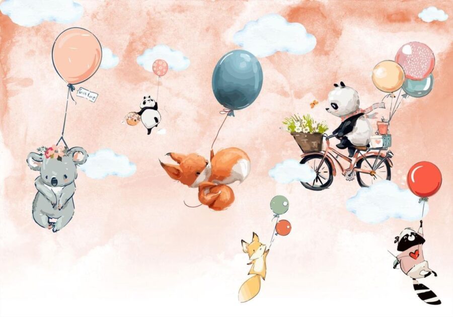 Cartoon Tiere fliegen mit Luftballons