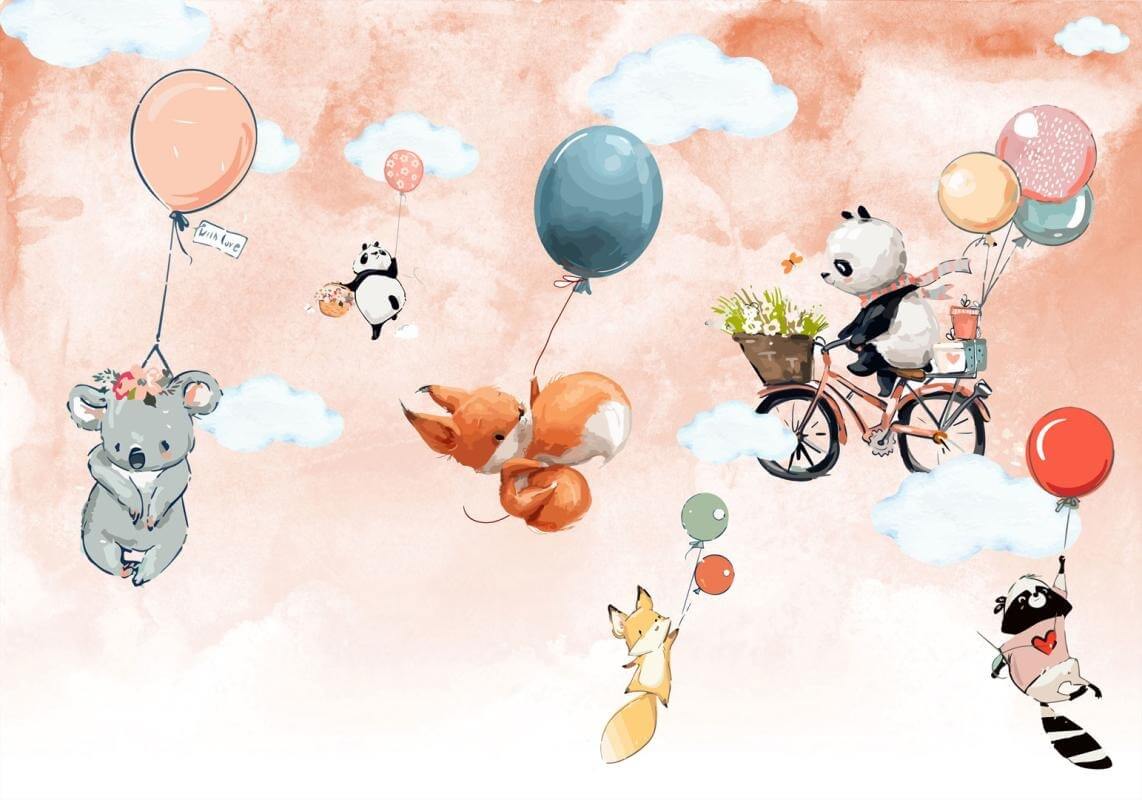 Cartoon Tiere fliegen mit Luftballons u72757p - Cartoon Tiere fliegen mit Luftballons - tegory
