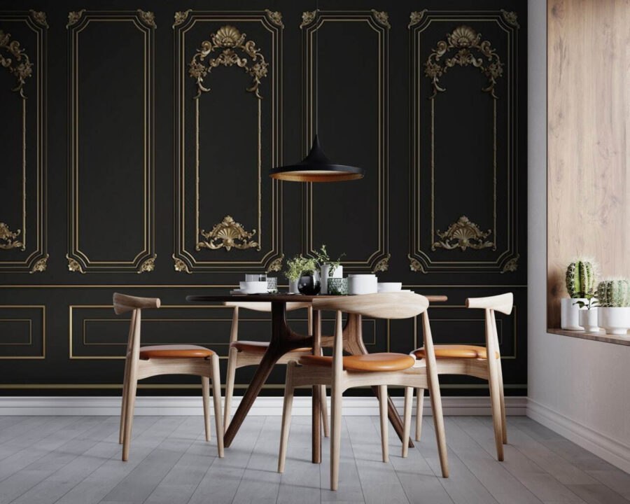 Elegante schwarze Paneele mit verschnörkelten Akzenten