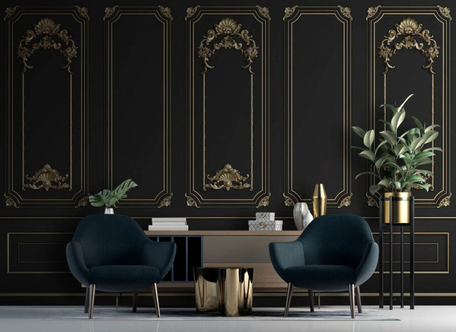 Elegante schwarze Paneele mit verschnörkelten Akzenten