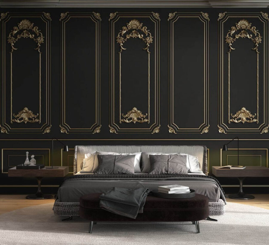 Elegante schwarze Paneele mit verschnörkelten Akzenten
