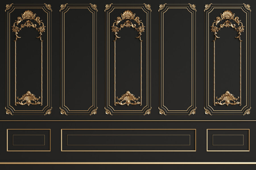 Elegante schwarze Paneele mit verschnörkelten Akzenten