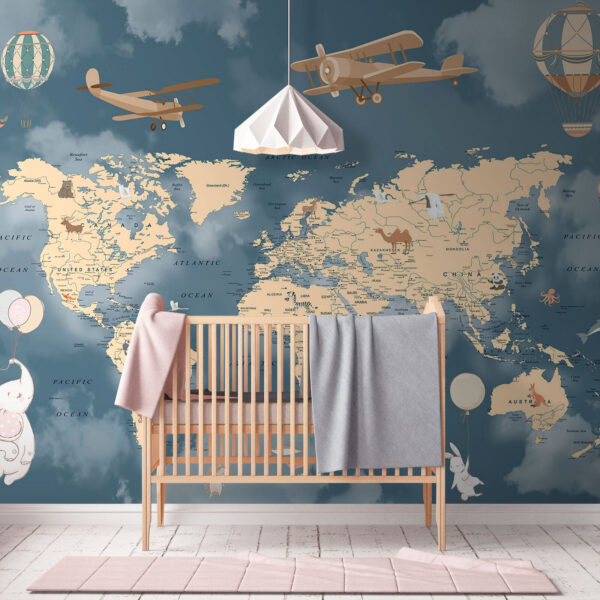 Karte der Welt mit Flugzeugen und Ballons Karte der Welt mit Flugzeugen und Ballons
